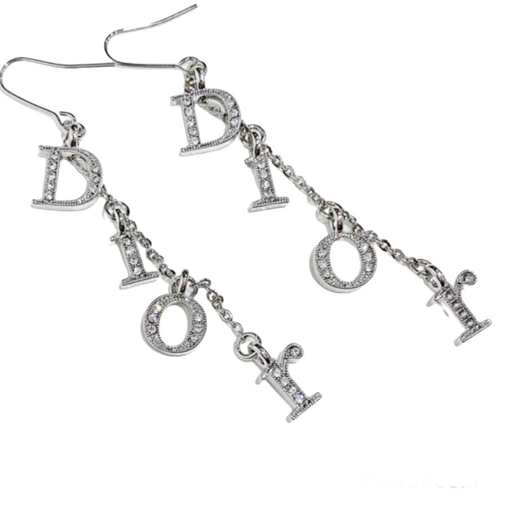 VINTAGE DIOR GALLIANO Silver Rhinestone Drop Earrings Oblique “D1OR” Swarovski - Picture 4 of 12